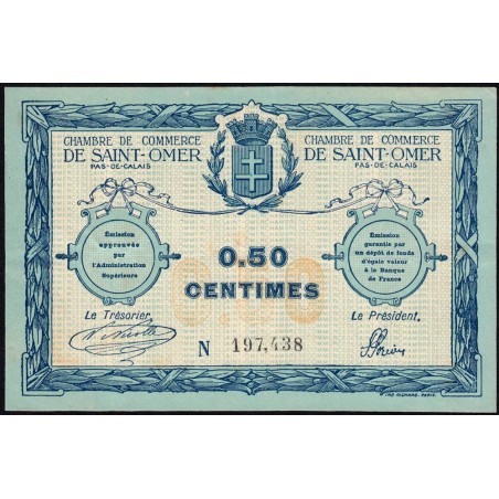 Saint-Omer - Pirot 115-1 - 50 centimes - N° avec 6 chiffres - 14/08/1914 - Etat : TTB+