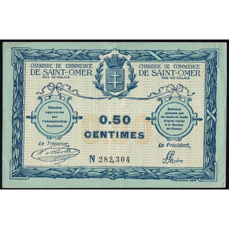 Saint-Omer - Pirot 115-1 - 50 centimes - N° avec 6 chiffres - 14/08/1914 - Etat : TTB