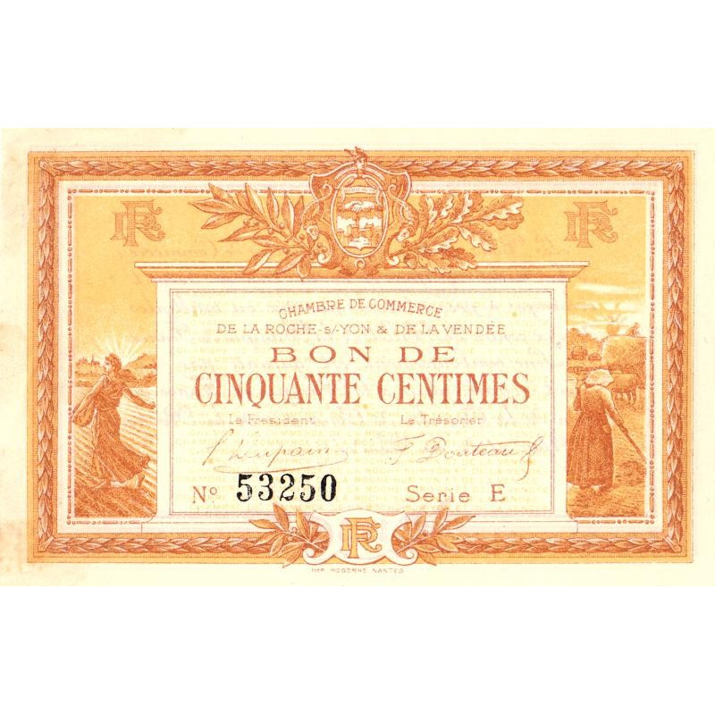 La Roche-sur-Yon (Vendée) - Pirot 65-14 - 50 centimes - Série E - 1915 - Etat : SUP