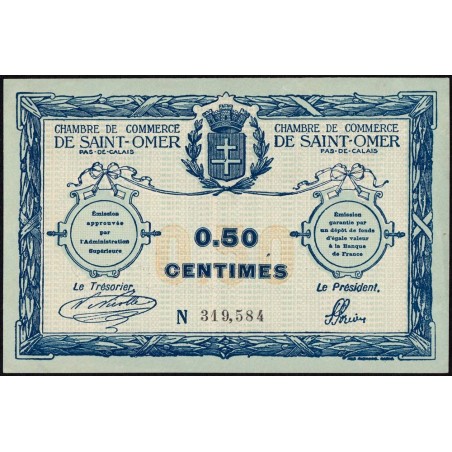 Saint-Omer - Pirot 115-1 - 50 centimes - N° avec 6 chiffres - 14/08/1914 - Etat : SUP+