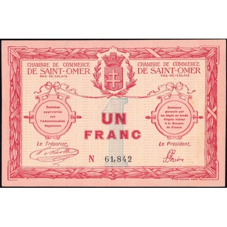 Saint-Omer - Pirot 115-4a variété - 1 franc - N° avec 5 chiffres - 14/08/1914 - Etat : pr.NEUF