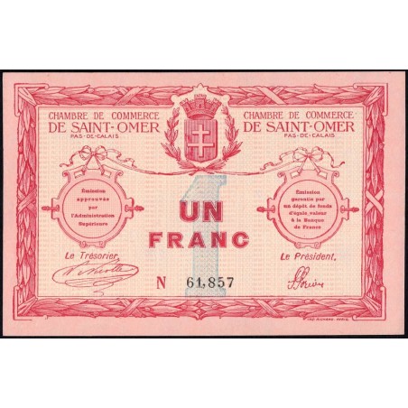 Saint-Omer - Pirot 115-4a variété - 1 franc - N° avec 5 chiffres - 14/08/1914 - Etat : SPL+