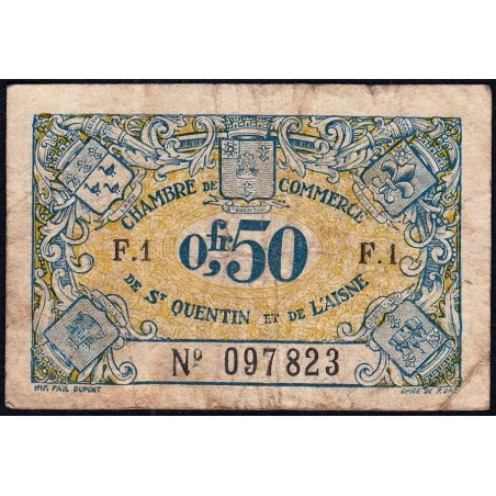 Saint-Quentin - Pirot 116-1 - 50 centimes - Série F.1 - Sans date - Etat : TB-