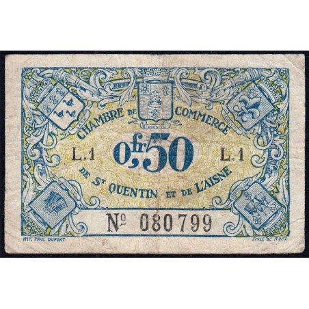 Saint-Quentin - Pirot 116-1 - 50 centimes - Série L.1 - Sans date - Etat : TB
