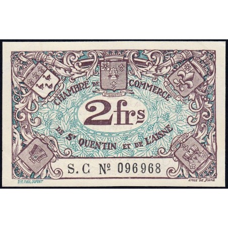 Saint-Quentin - Pirot 116-8 - 2 francs - Série S.C - Sans date - Etat : SUP+ à SPL