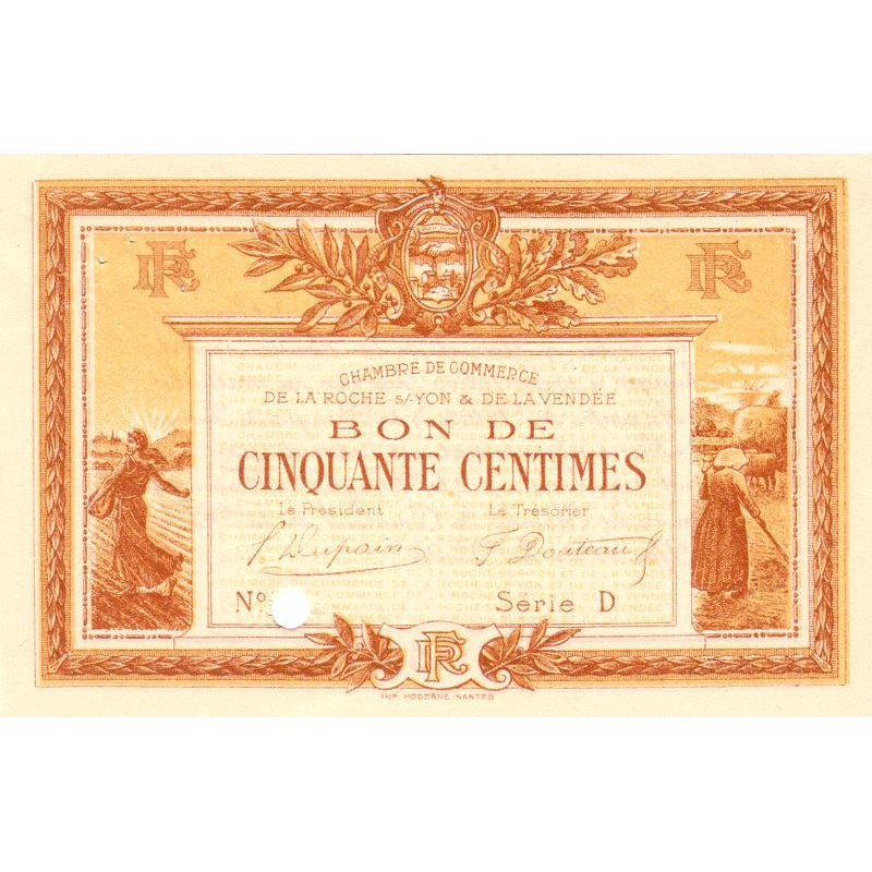 La Roche-sur-Yon (Vendée) - Pirot 65-15 - 50 centimes - Série D - 1915 - Spécimen - Etat : SUP+