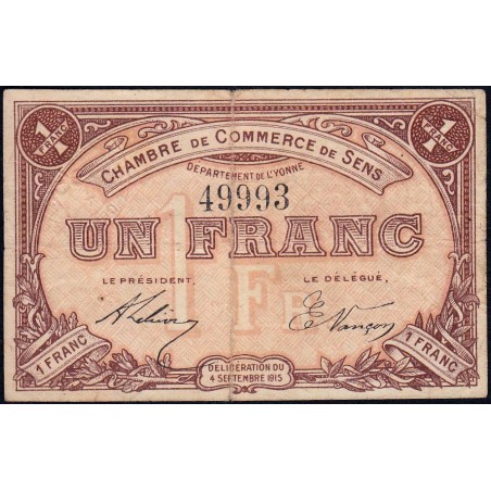 Sens - Pirot 118-1 - 1 franc - 04/09/1915 - Etat : TB+