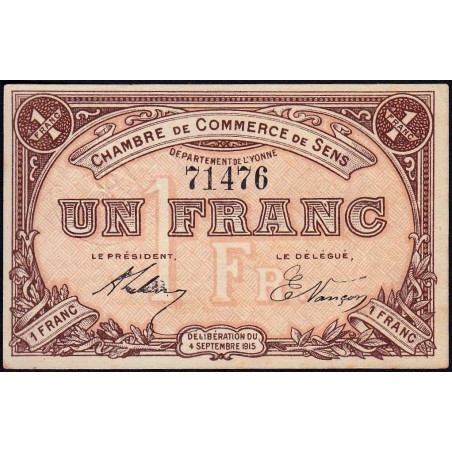 Sens - Pirot 118-1 - 1 franc - 04/09/1915 - Etat : SPL
