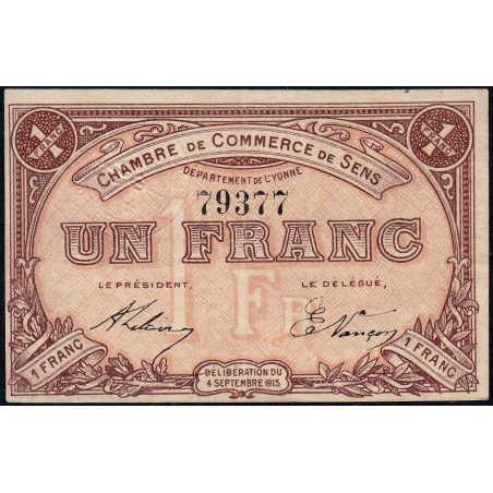 Sens - Pirot 118-1 - 1 franc - 04/09/1915 - Etat : SUP