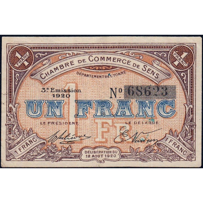 Sens - Pirot 118-12 - 1 franc - 12/08/1920 - Etat : TTB+