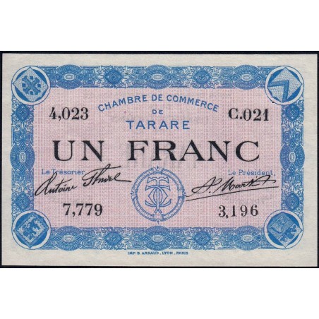 Tarare - Pirot 119-1 - 1 franc - Série C.021 - Sans date - Etat : SUP+