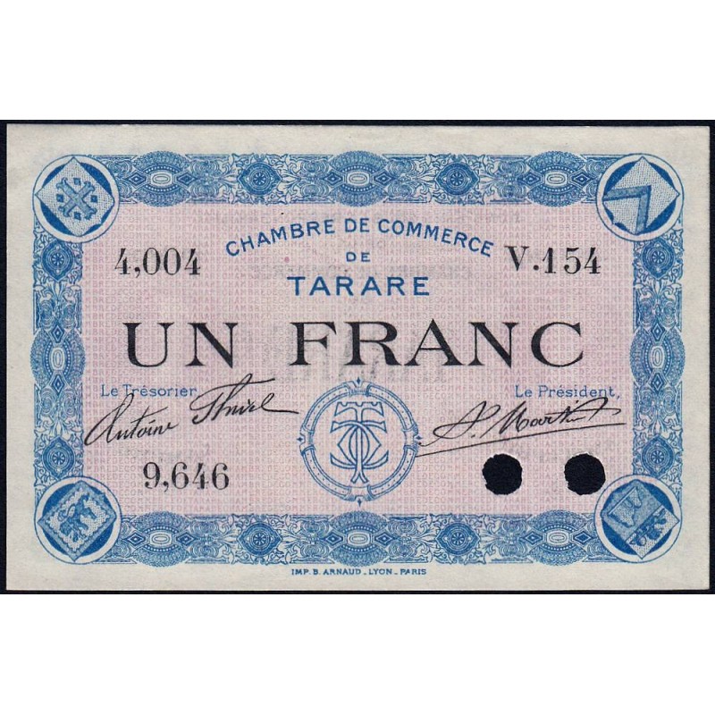 Tarare - Pirot 119-3 - 1 franc - Série V.154 - Sans date - Spécimen - Etat : SPL