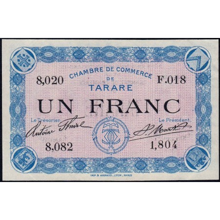 Tarare - Pirot 119-8 - 1 franc - Série F.018 - Sans date - Etat : SUP+