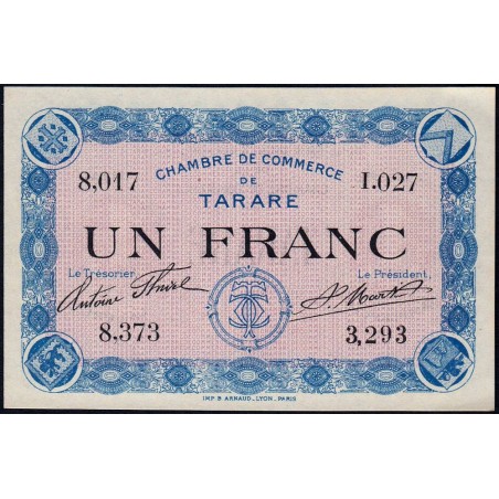 Tarare - Pirot 119-8 - 1 franc - Série I.027 - Sans date - Etat : NEUF