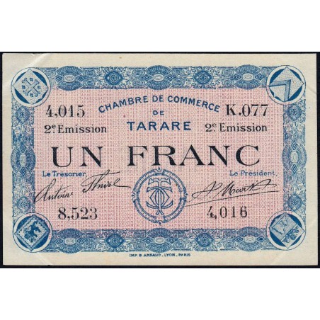 Tarare - Pirot 119-25 - 1 franc - Série K.077 - 21/04/1917 - Etat : SUP