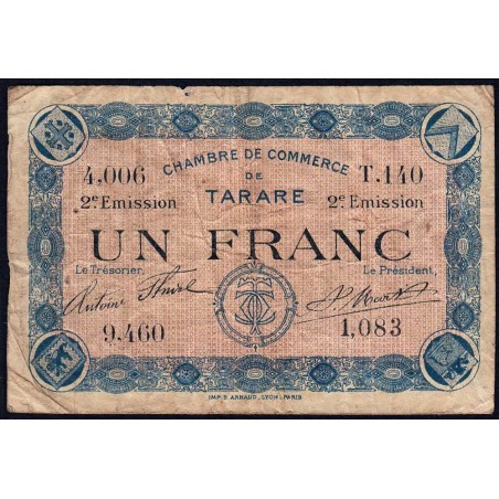 Tarare - Pirot 119-25 - 1 franc - Série T.140 - 21/04/1917 - Etat : B+