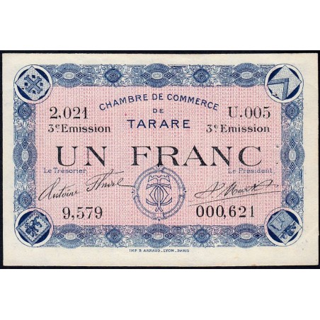 Tarare - Pirot 119-29 - 1 franc - Série U.005 - 07/02/1920 - Etat : SUP+