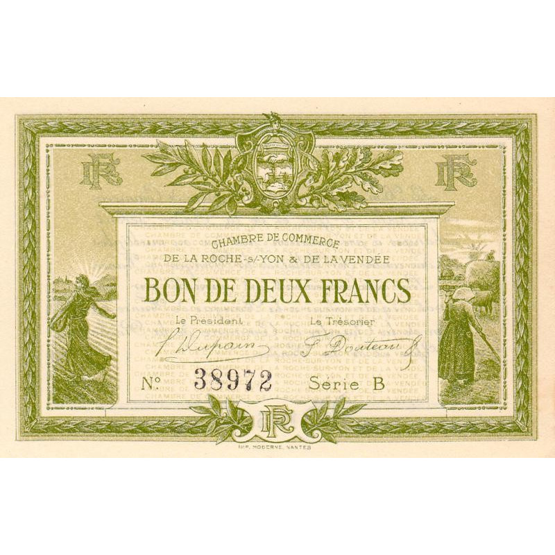 La Roche-sur-Yon (Vendée) - Pirot 65-21 - 2 francs - Série B - 1915 - Etat : SPL
