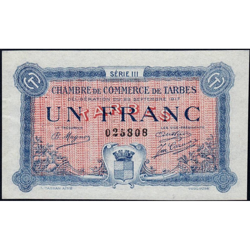 Tarbes - Pirot 120-14 - 1 franc - Série III - 23/09/1917 - Etat : SUP