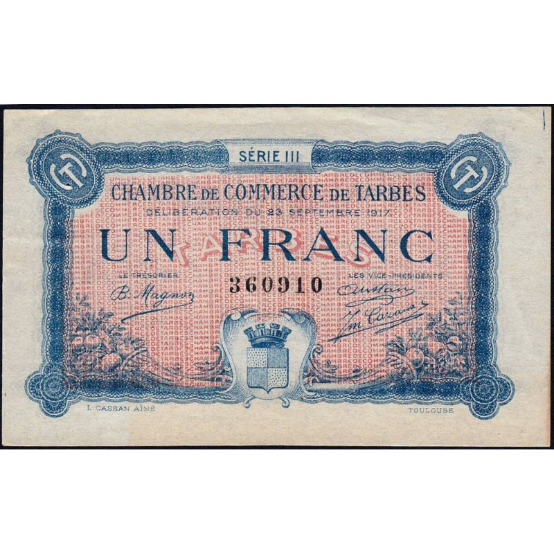 Tarbes - Pirot 120-14 - 1 franc - Série III - 23/09/1917 - Etat : TTB+