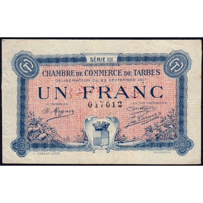 Tarbes - Pirot 120-14 - 1 franc - Série III - 23/09/1917 - Etat : TB