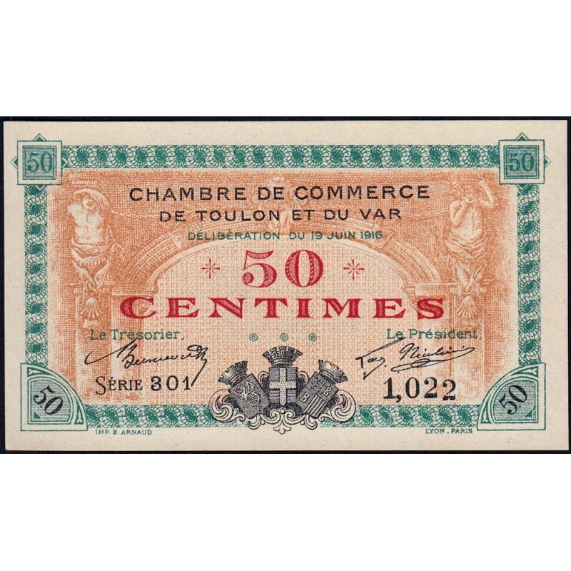 Toulon - Pirot 121-1 - 50 centimes - Série 301 - 19/06/1916 - Etat : NEUF