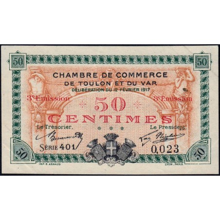 Toulon - Pirot 121-10 - 50 centimes - 3e émission - Série 401 - 12/02/1917 - Petit numéro - Etat : SUP+