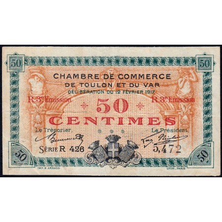 Toulon - Pirot 121-14 - 50 centimes - 3e émission - Série R 426 - 12/02/1917 - Etat : TTB