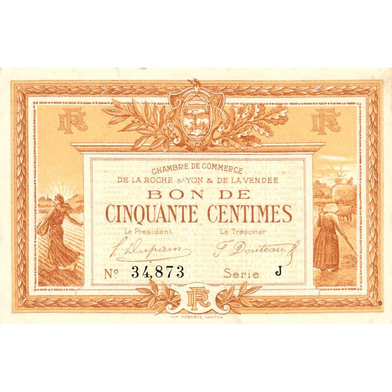 La Roche-sur-Yon (Vendée) - Pirot 65-23 - 50 centimes - Série J - 1915 - Etat : TTB