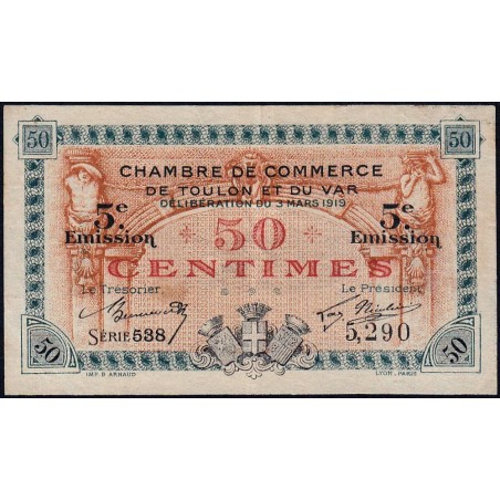 Toulon - Pirot 121-26 - 50 centimes - 5e émission - Série 538 - 03/03/1919 - Etat : TTB