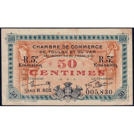 Toulon - Pirot 121-28 - 50 centimes - 5e émission - Série R 502 - 03/03/1919 - Etat : TTB