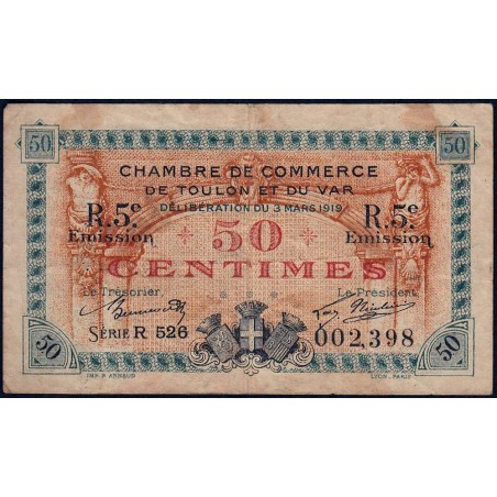 Toulon - Pirot 121-28 - 50 centimes - 5e émission - Série R 526 - 03/03/1919 - Etat : TB