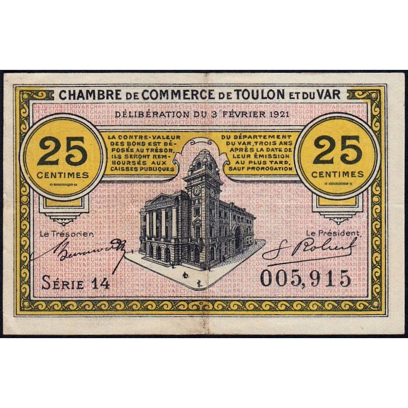Toulon - Pirot 121-32 - 25 centimes - Série 14 - 03/02/1921 - Etat : TTB+