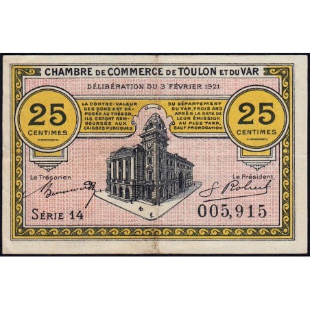 Toulon - Pirot 121-32 - 25 centimes - Série 14 - 03/02/1921 - Etat : TTB+