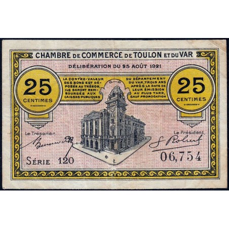 Toulon - Pirot 121-33 - 25 centimes - Série 120 - 25/08/1921 - Etat : TTB