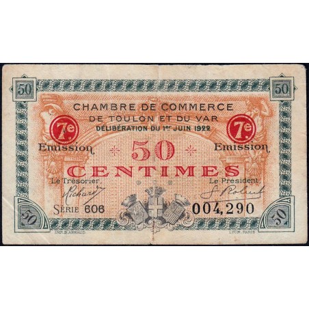 Toulon - Pirot 121-35 - 50 centimes - 7e émission - Série 606 - 01/06/1922 - Etat : TTB