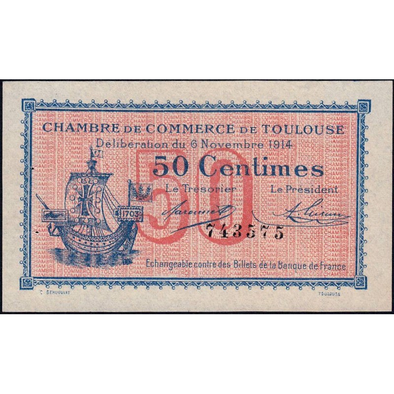 Toulouse - Pirot 122-1 - 50 centimes - Sans série - 06/11/1914 - Etat : SUP+