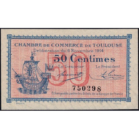 Toulouse - Pirot 122-1 variété - 50 centimes - Sans série - 06/11/1914 - Etat : SUP