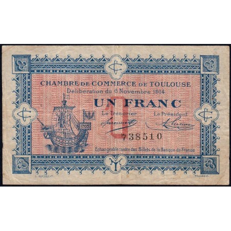Toulouse - Pirot 122-6 variété - 1 franc - Sans série - 06/11/1914 - Etat : TB