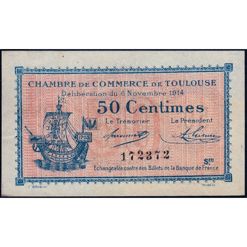 Toulouse - Pirot 122-8 - 50 centimes - Série III - 06/11/1914 - Etat : SUP+