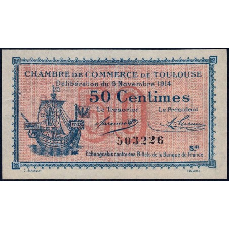 Toulouse - Pirot 122-8 variété - 50 centimes - Série III - 06/11/1914 - Etat : SUP+