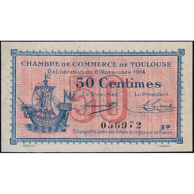 Toulouse - Pirot 122-8 variété - 50 centimes - Série IV - 06/11/1914 - Etat : SUP+