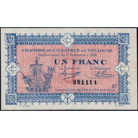 Toulouse - Pirot 122-14 variété - 1 franc - Série 2 - 06/11/1914 - Etat : TTB+