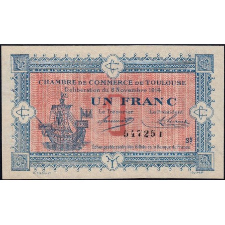 Toulouse - Pirot 122-14 variété - 1 franc - Série 5 - 06/11/1914 - Etat : SUP+