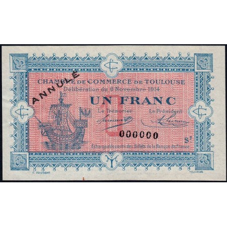 Toulouse - Pirot 122-15 - 1 franc - Série 2 - 06/11/1914 - Annulé - Etat : SUP
