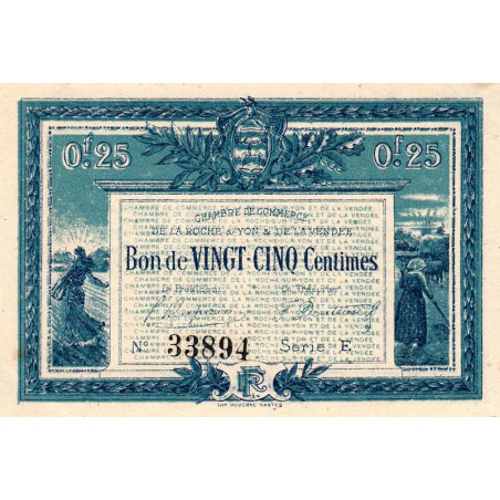 La Roche-sur-Yon (Vendée) - Pirot 65-26 - 25 centimes - Série E - 1916 - Etat : SUP+