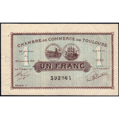 Toulouse - Pirot 122-36a variété - 1 franc - Série 1 - 19/11/1919 - Etat : TTB+