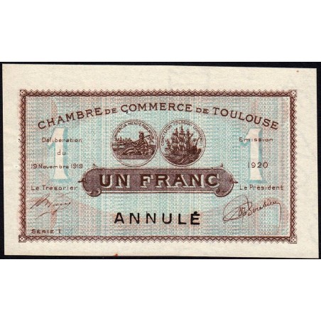 Toulouse - Pirot 122-37 variété - 1 franc - Série 1 - 19/11/1919 - Annulé - Etat : SUP