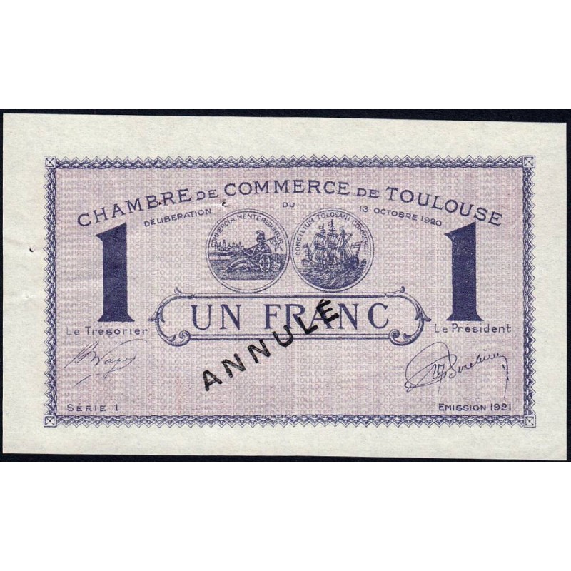 Toulouse - Pirot 122-42 - 1 franc - Série 1 - 13/10/1920 - Annulé - Etat : SUP
