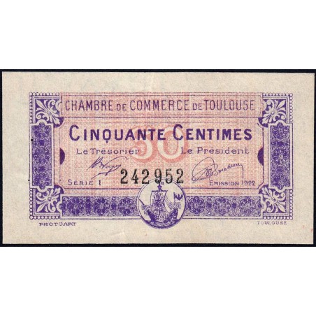 Toulouse - Pirot 122-44 variété - 50 centimes - Série 1 - 13/10/1920 - Etat : TTB